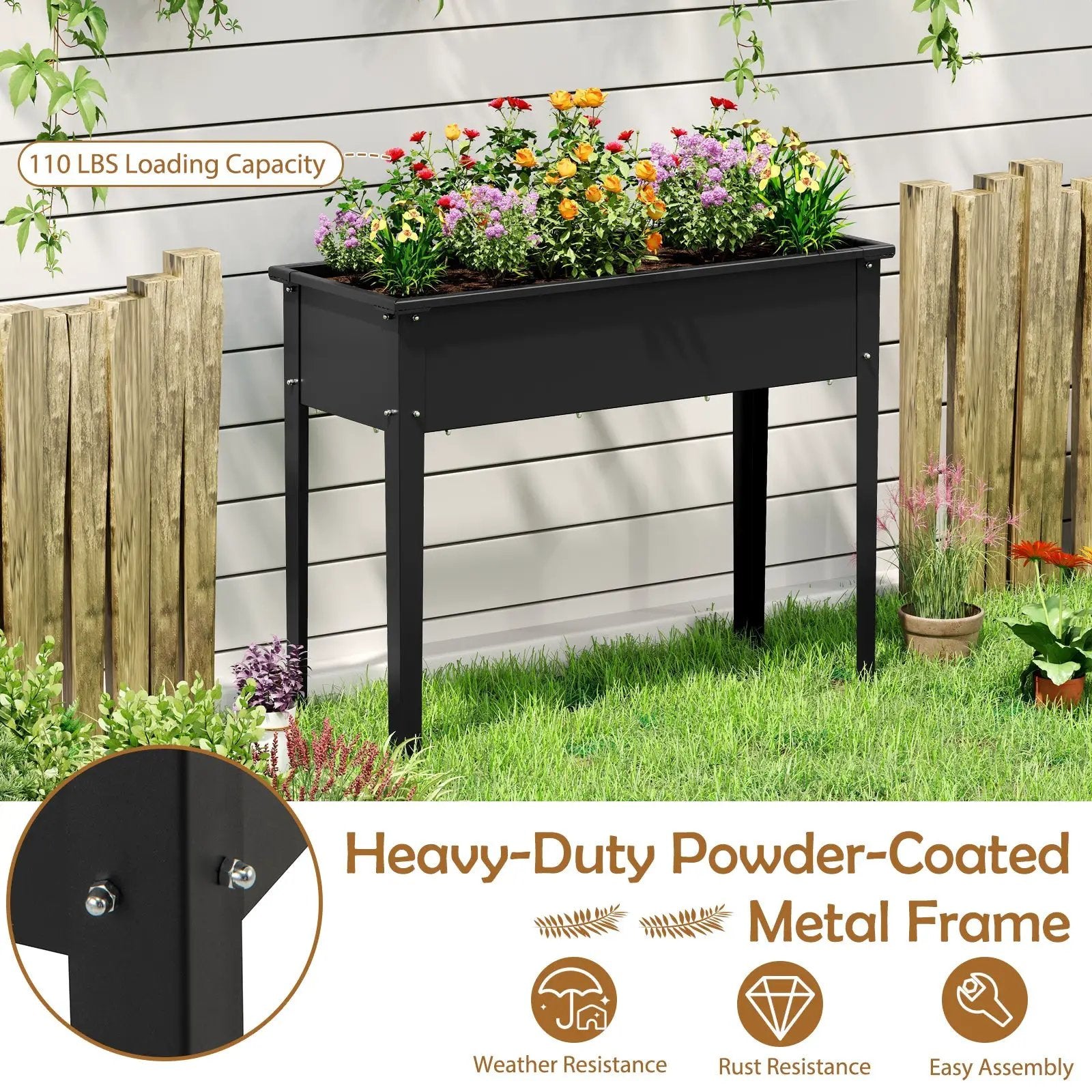 Raised Garden Bed Elevated Metal Planter Box with Legs Drainage Holes by DirectDeals