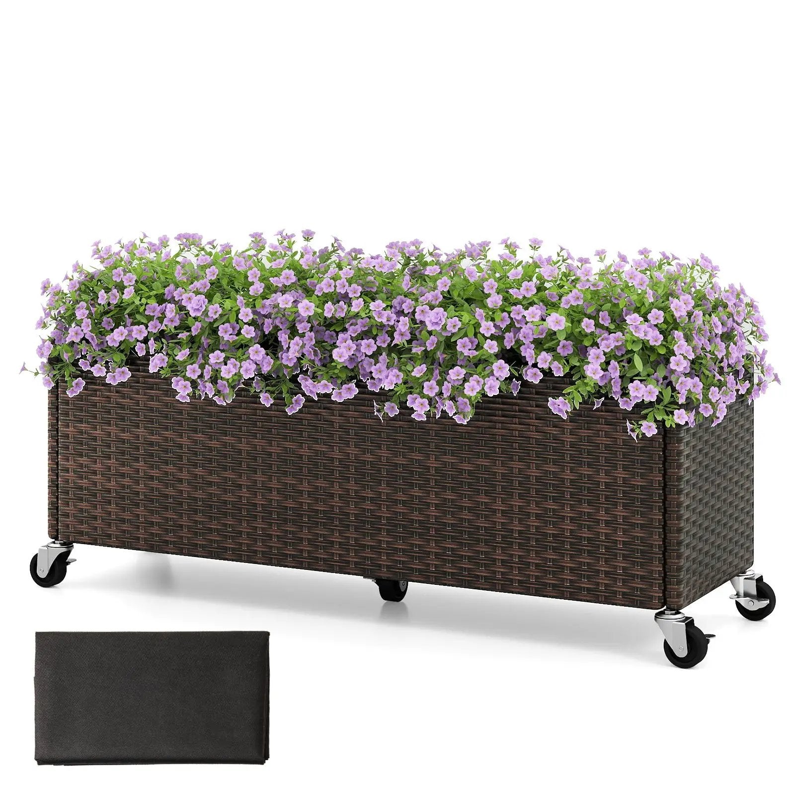 Raised Garden Bed PE Rattan Wicker Patio Planter Box with Wheels and Liner by DirectDeals