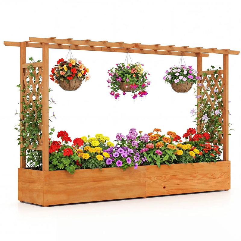 Raised Garden Bed Planter Box with Lattice Trellis Drainage Holes by DirectDeals