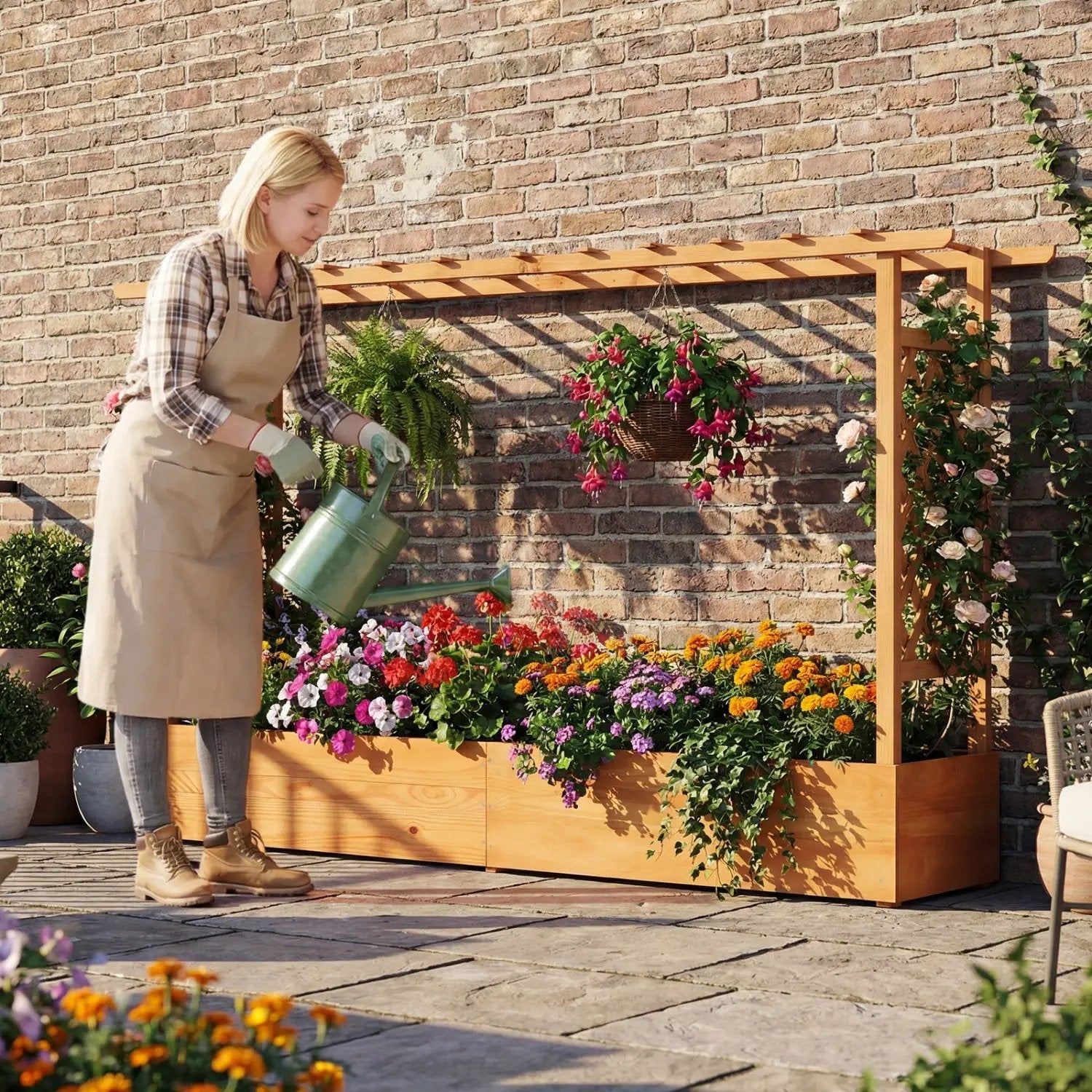 Raised Garden Bed Planter Box with Lattice Trellis Drainage Holes by DirectDeals