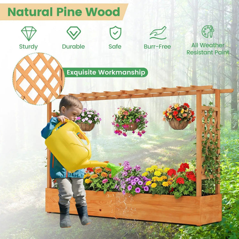 Raised Garden Bed Planter Box with Lattice Trellis Drainage Holes by DirectDeals