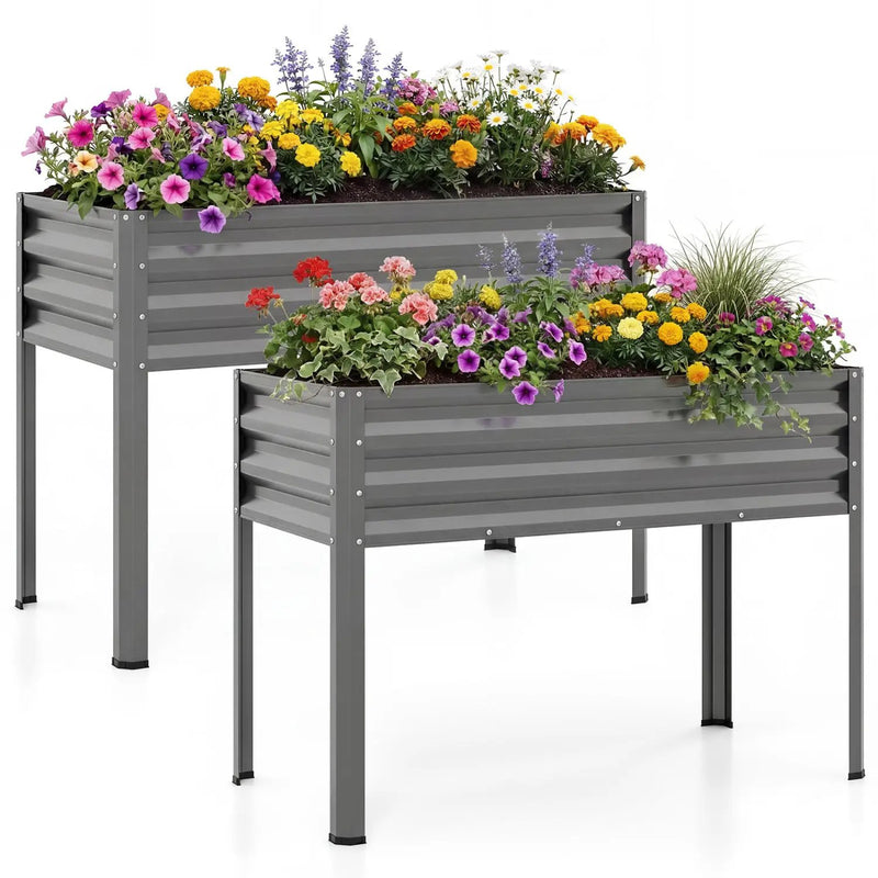 Raised Garden Bed Set of 2 Electro-Coating Metal Large Elevated Planter Box by DirectDeals