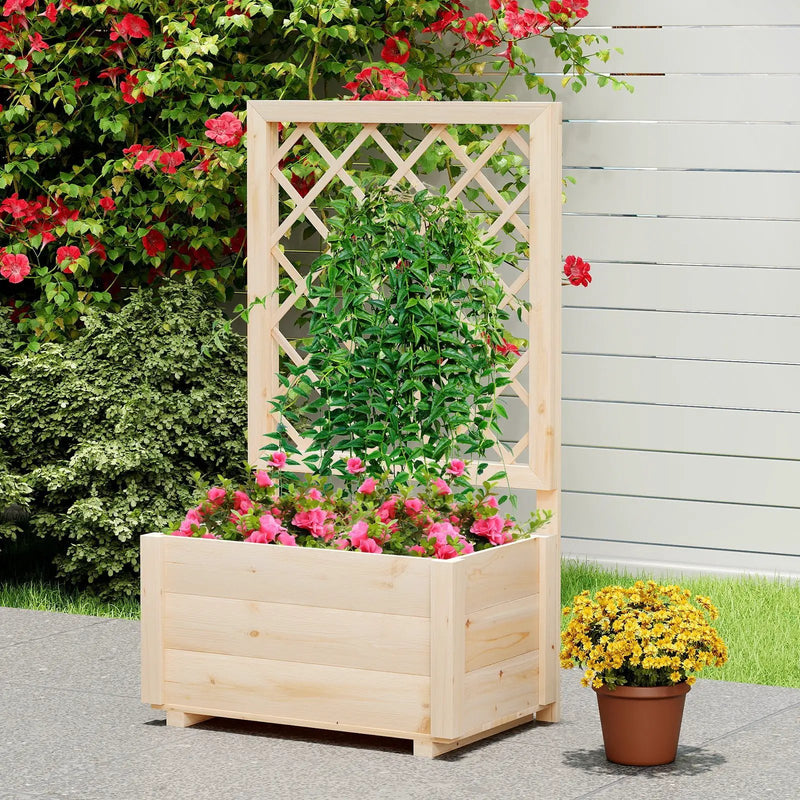 Raised Garden Bed Wooden Elevated Planter Box with Lattice Trellis-S by DirectDeals