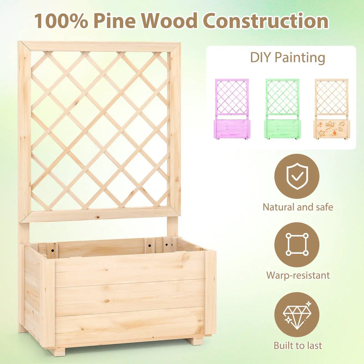 Raised Garden Bed Wooden Elevated Planter Box with Lattice Trellis-S by DirectDeals