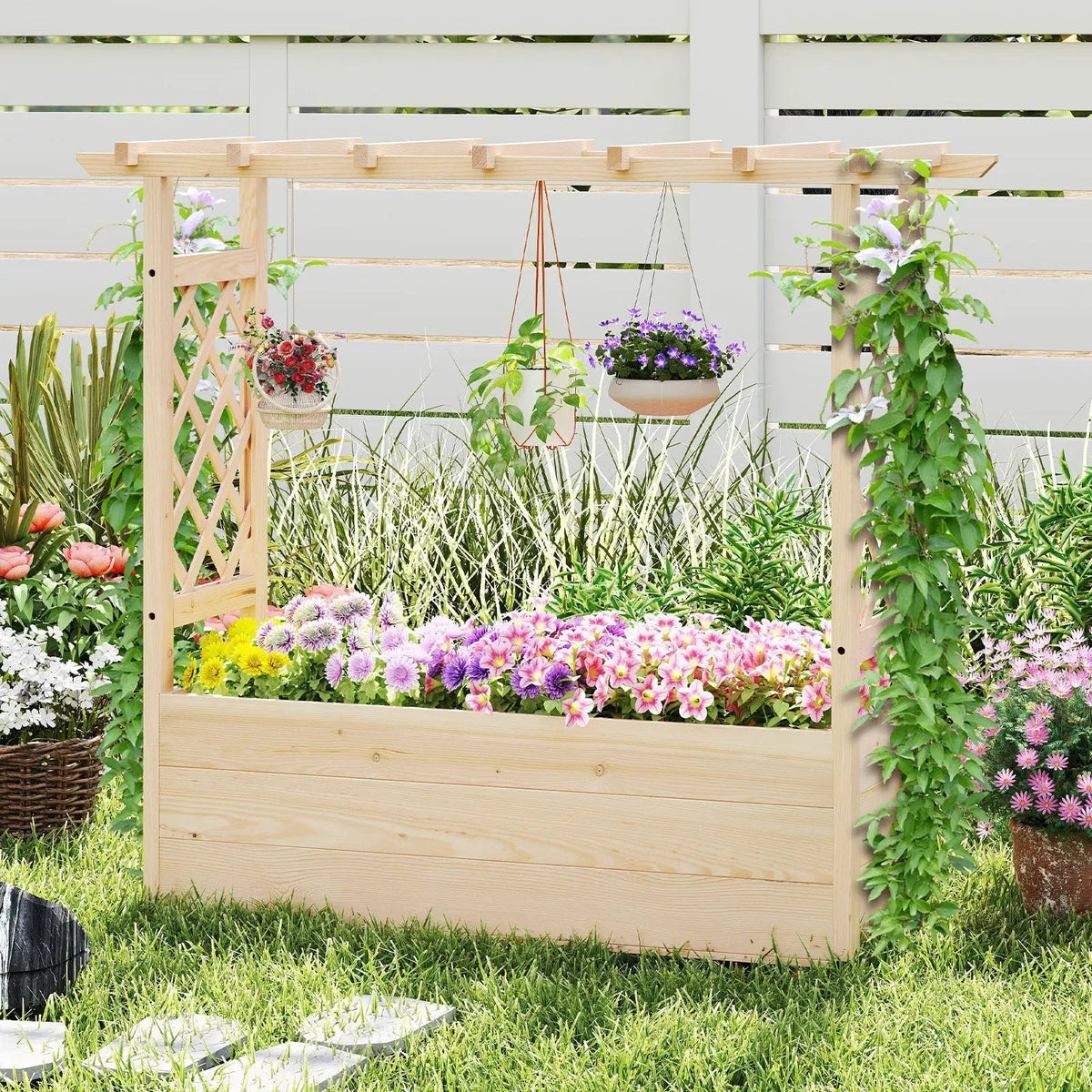 Raised Garden Bed Wooden Elevated Planter Box with Hanging Roof-L by DirectDeals