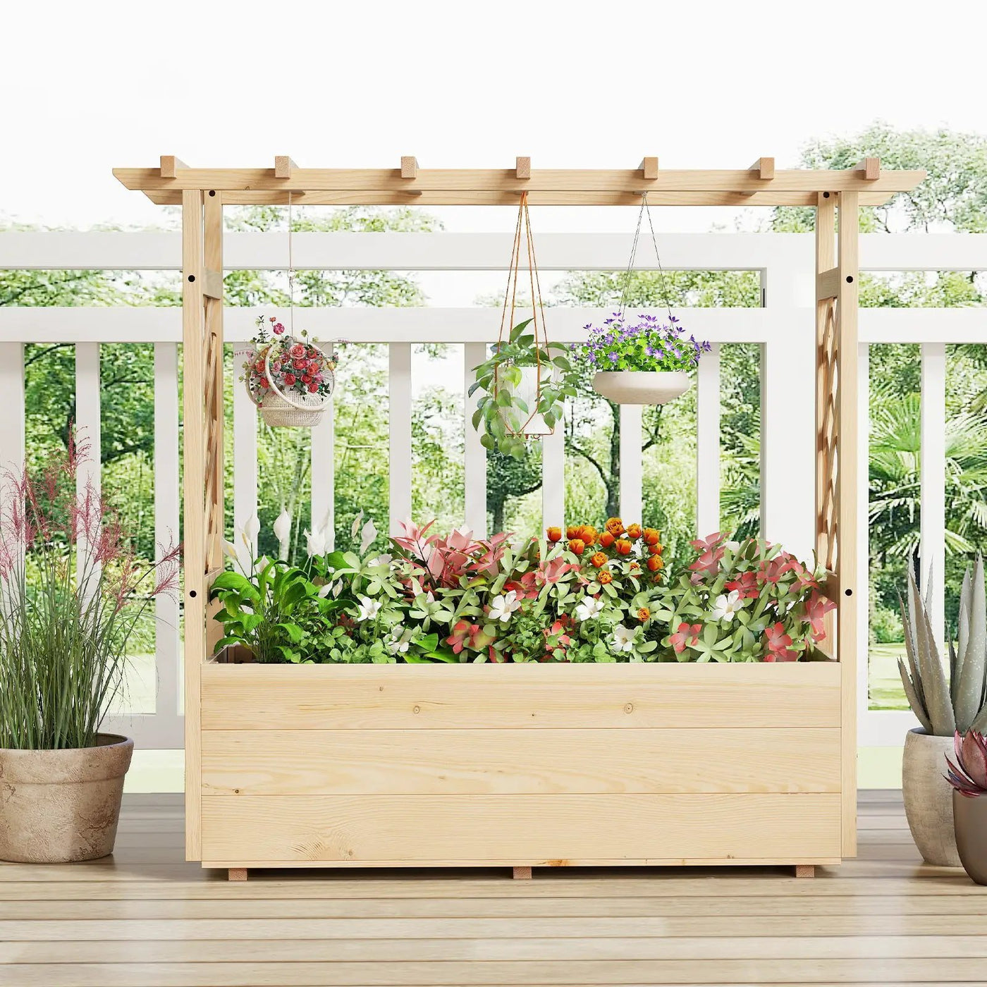 Raised Garden Bed Wooden Elevated Planter Box with Hanging Roof-L by DirectDeals