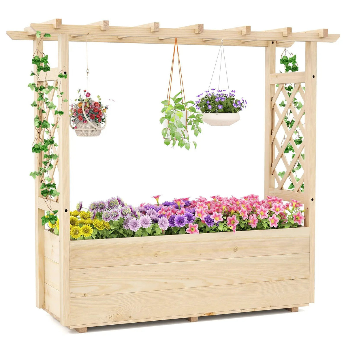 Raised Garden Bed Wooden Elevated Planter Box with Hanging Roof-L by DirectDeals
