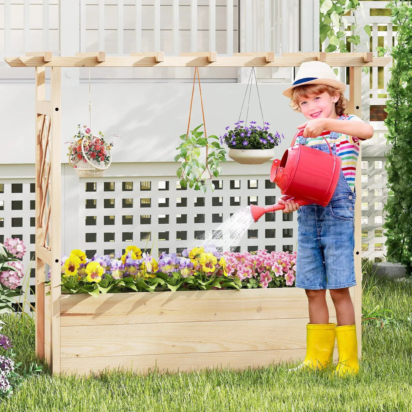 Raised Garden Bed Wooden Elevated Planter Box with Hanging Roof-L by DirectDeals