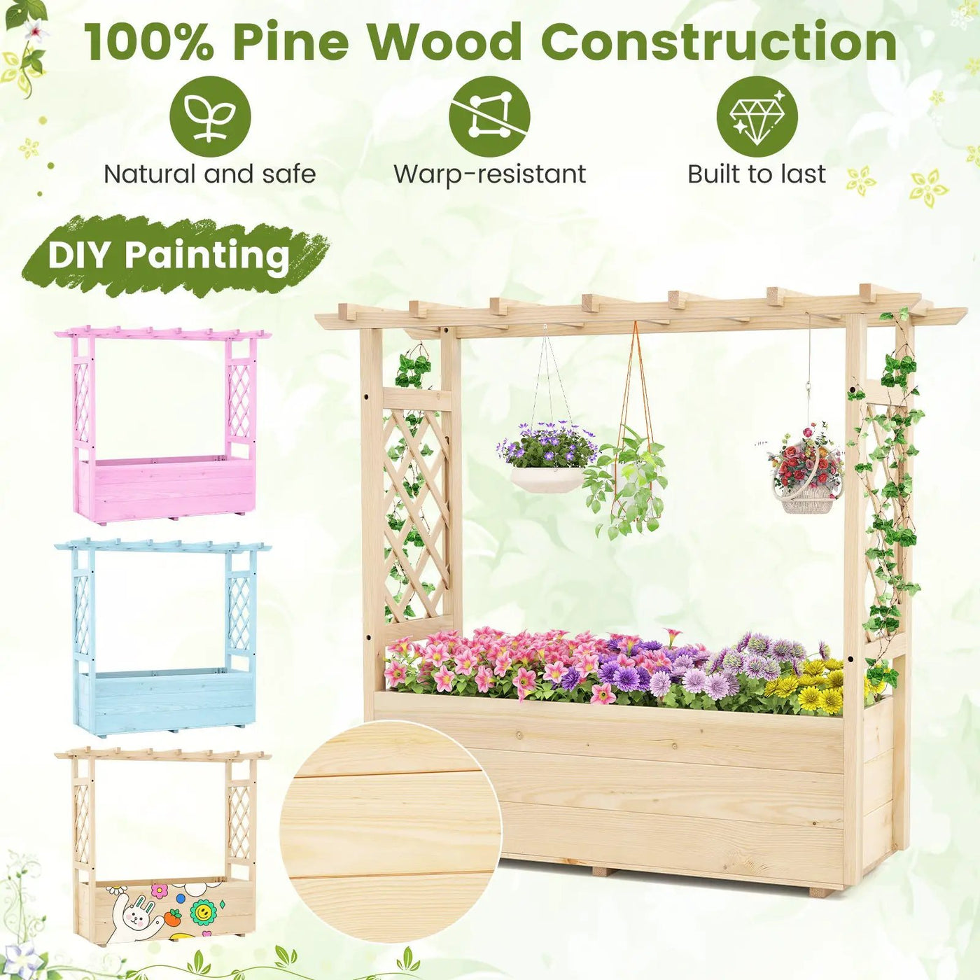 Raised Garden Bed Wooden Elevated Planter Box with Hanging Roof-L by DirectDeals