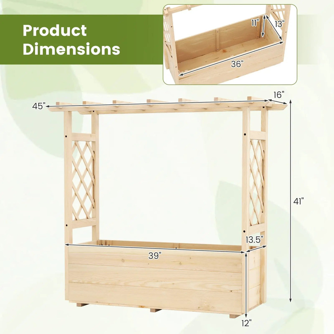 Raised Garden Bed Wooden Elevated Planter Box with Hanging Roof-L by DirectDeals
