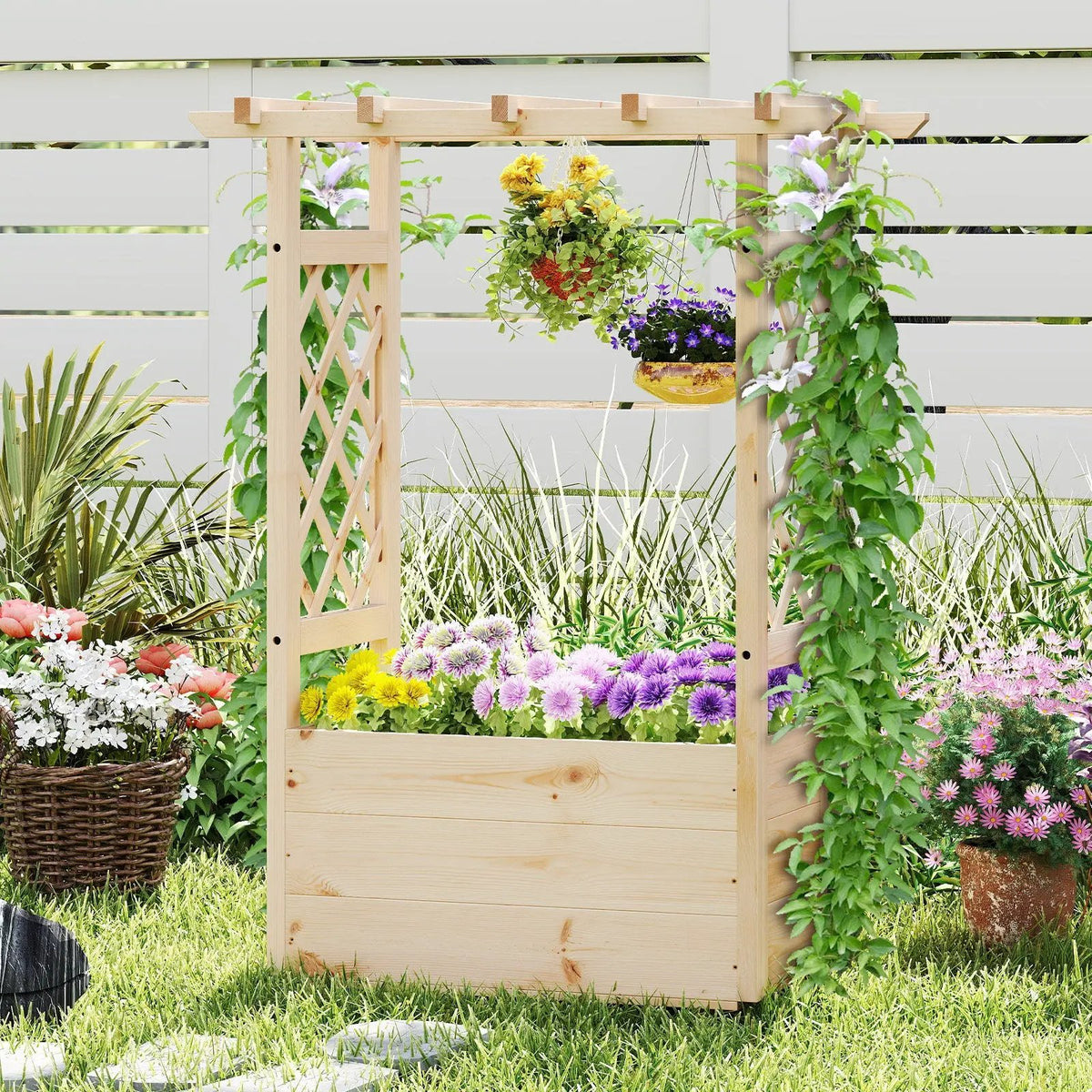 Raised Garden Bed Wooden Elevated Planter Box with Hanging Roof-S by DirectDeals