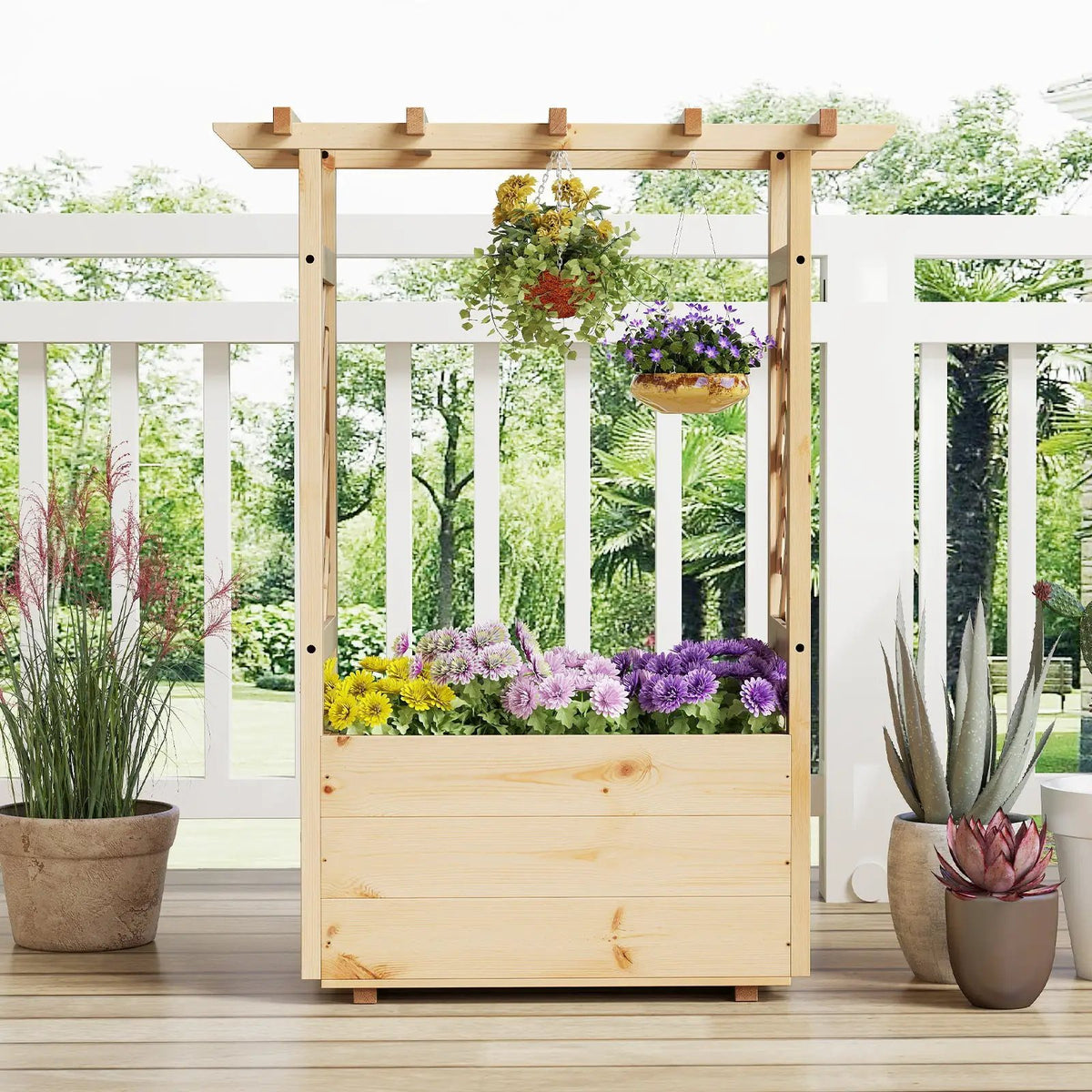 Raised Garden Bed Wooden Elevated Planter Box with Hanging Roof-S by DirectDeals