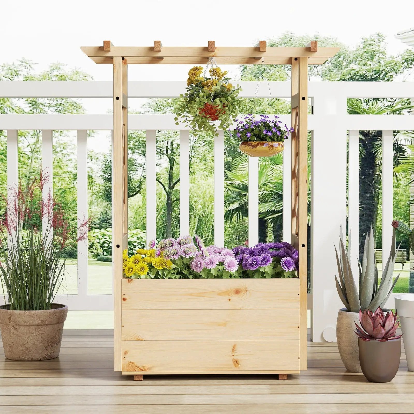 Raised Garden Bed Wooden Elevated Planter Box with Hanging Roof-S by DirectDeals