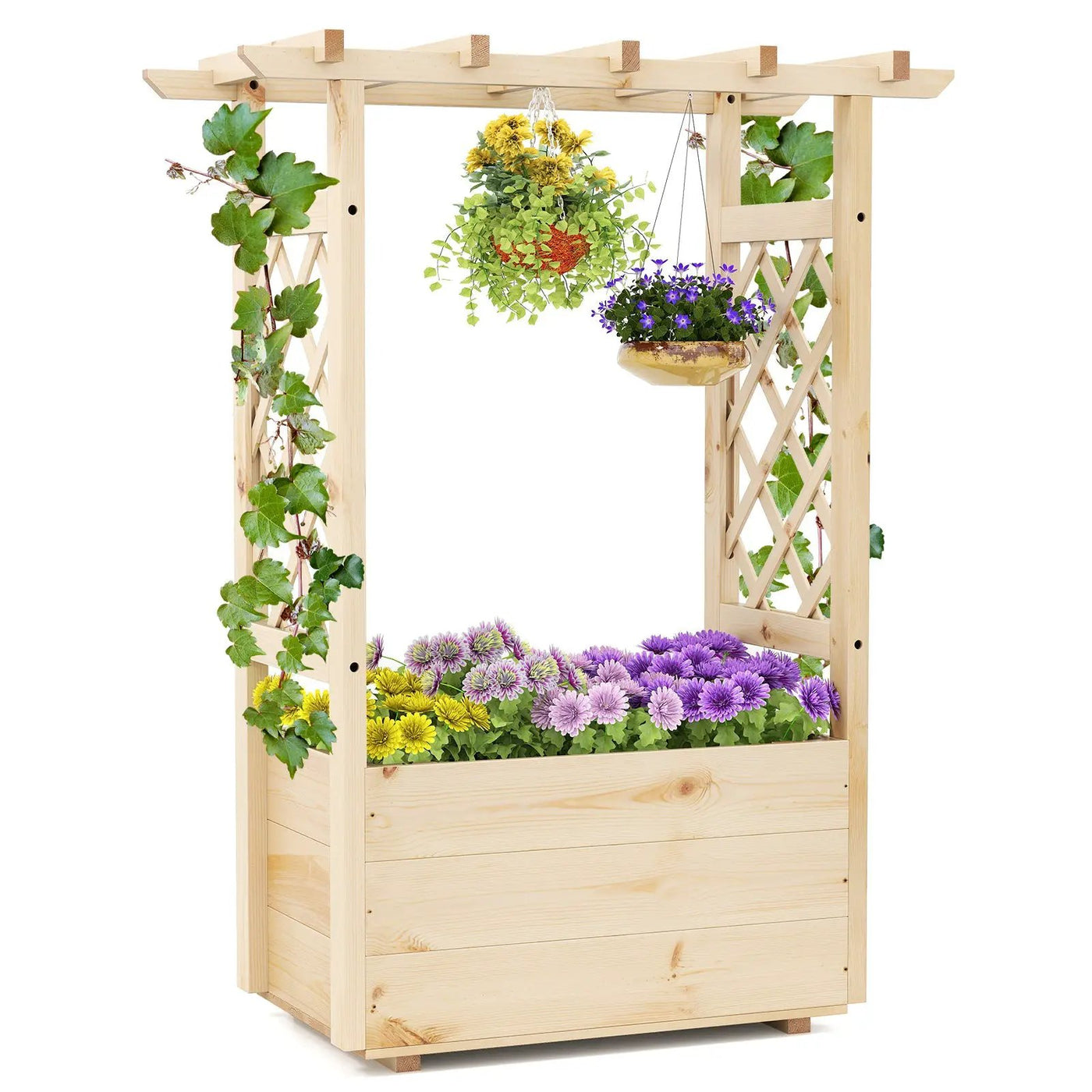 Raised Garden Bed Wooden Elevated Planter Box with Hanging Roof-S by DirectDeals
