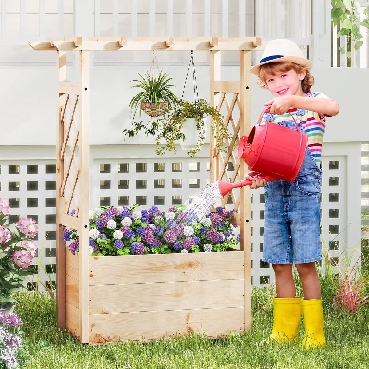 Raised Garden Bed Wooden Elevated Planter Box with Hanging Roof-S by DirectDeals