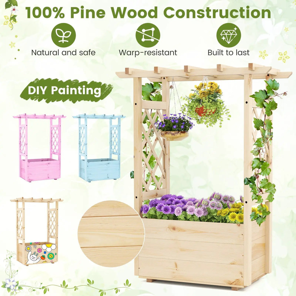 Raised Garden Bed Wooden Elevated Planter Box with Hanging Roof-S by DirectDeals