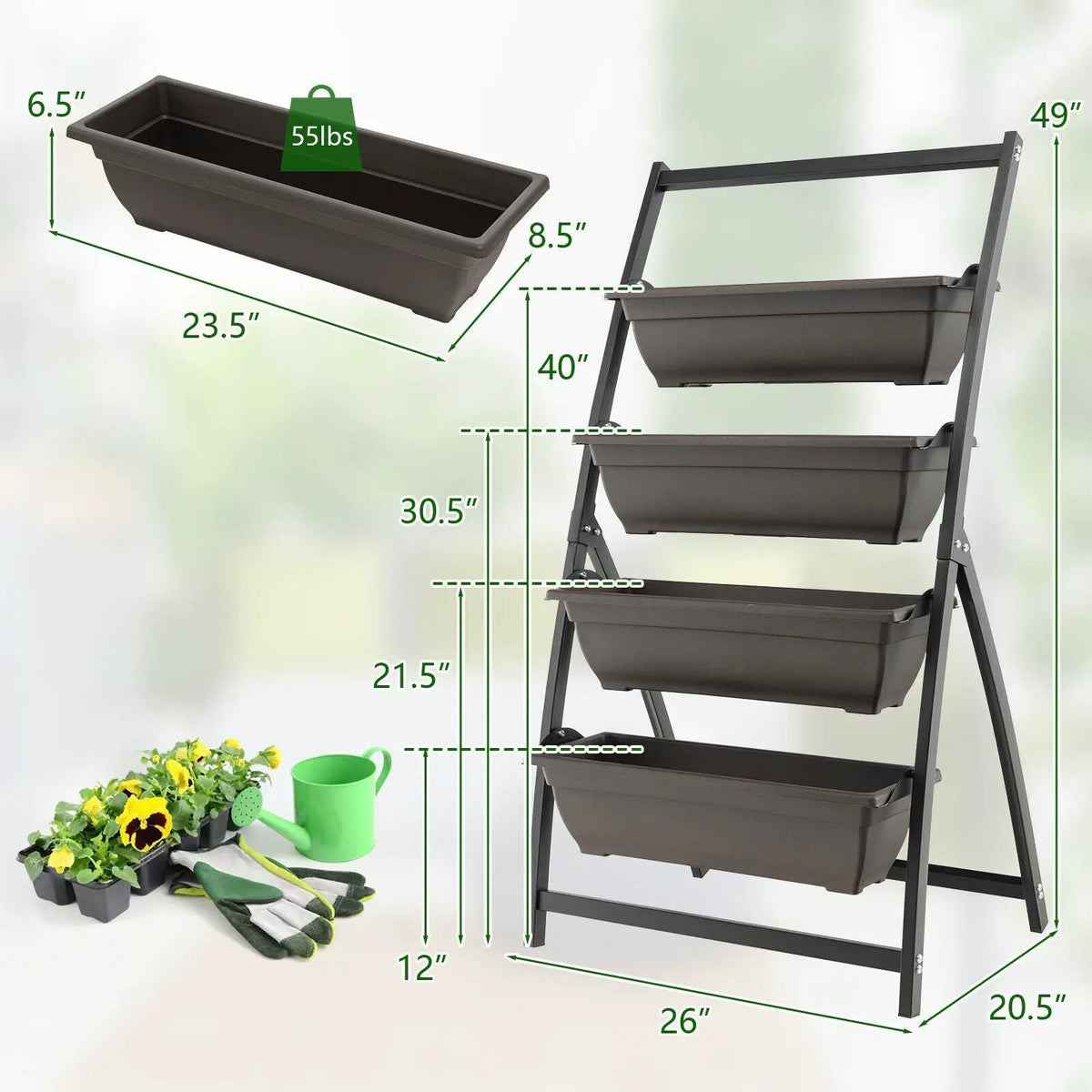 4-Tier Vertical Raised Garden Bed with 4 Containers and Drainage Holes by DirectDeals