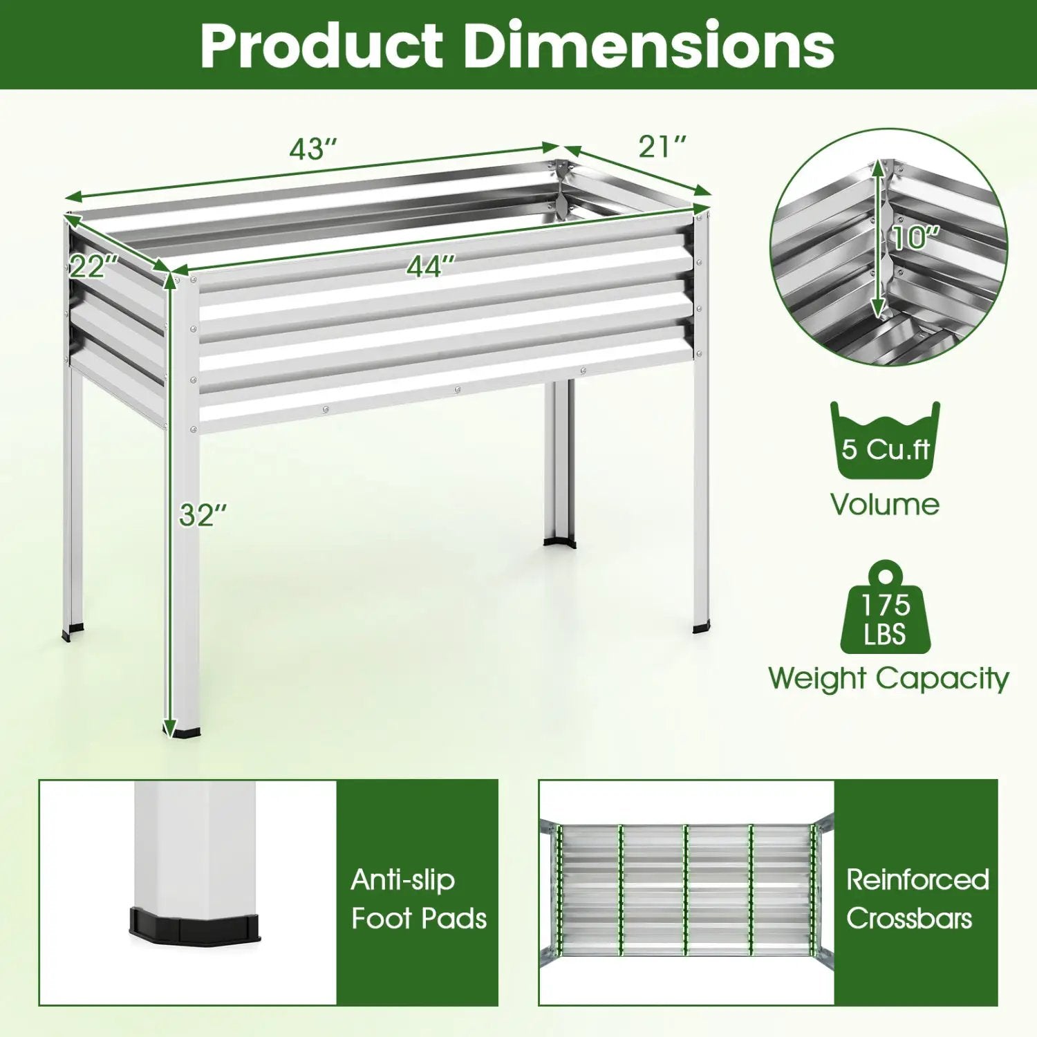 Raised Garden Bed with Legs Electro-Coating Metal Large Elevated Planter Box by DirectDeals