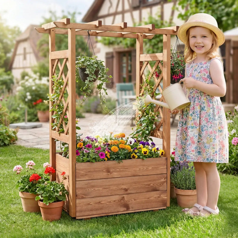 Raised Garden Bed with Lattice Trellises with Hanging Roof Set of 2 by DirectDeals