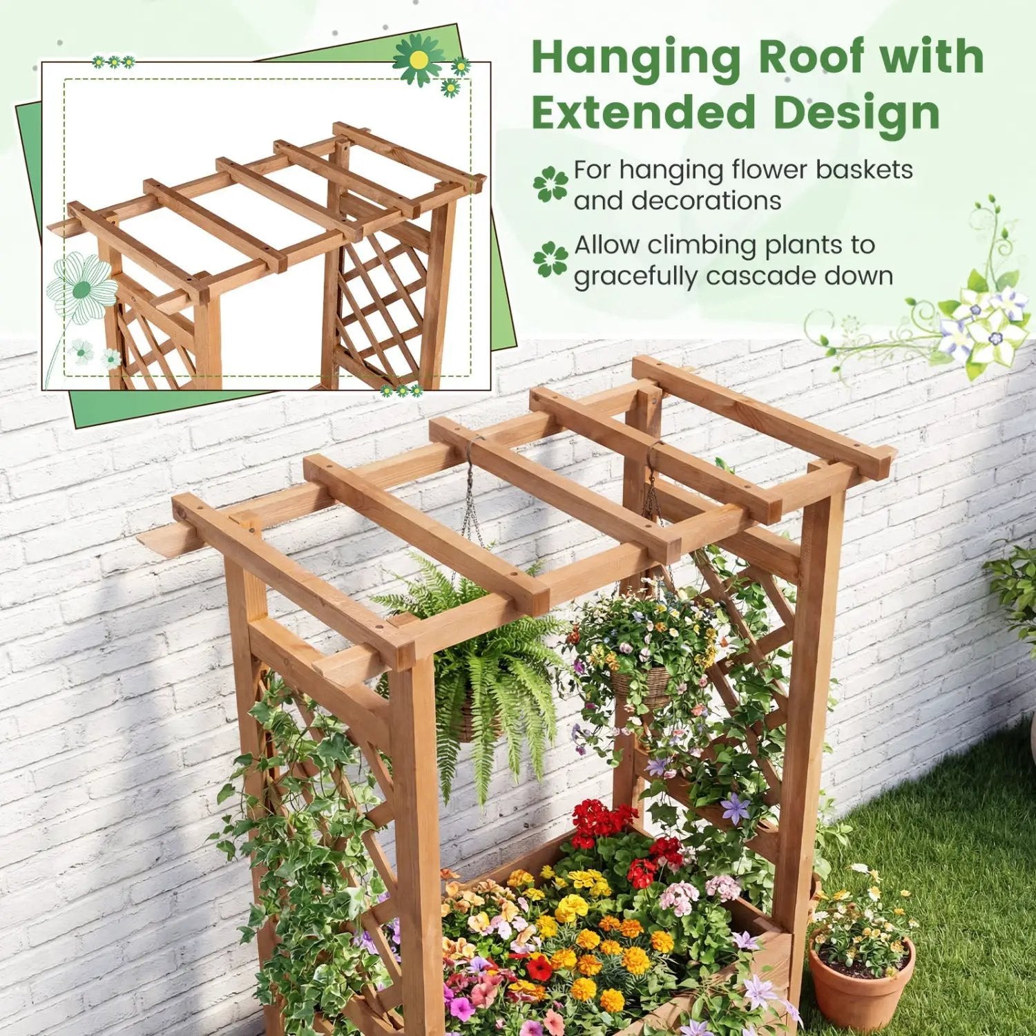Raised Garden Bed with Lattice Trellises with Hanging Roof Set of 2 by DirectDeals