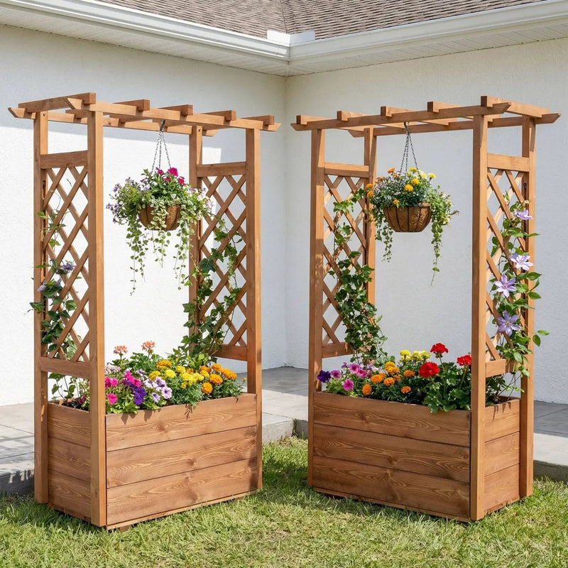 Raised Garden Bed with Lattice Trellises with Hanging Roof Set of 2 by DirectDeals