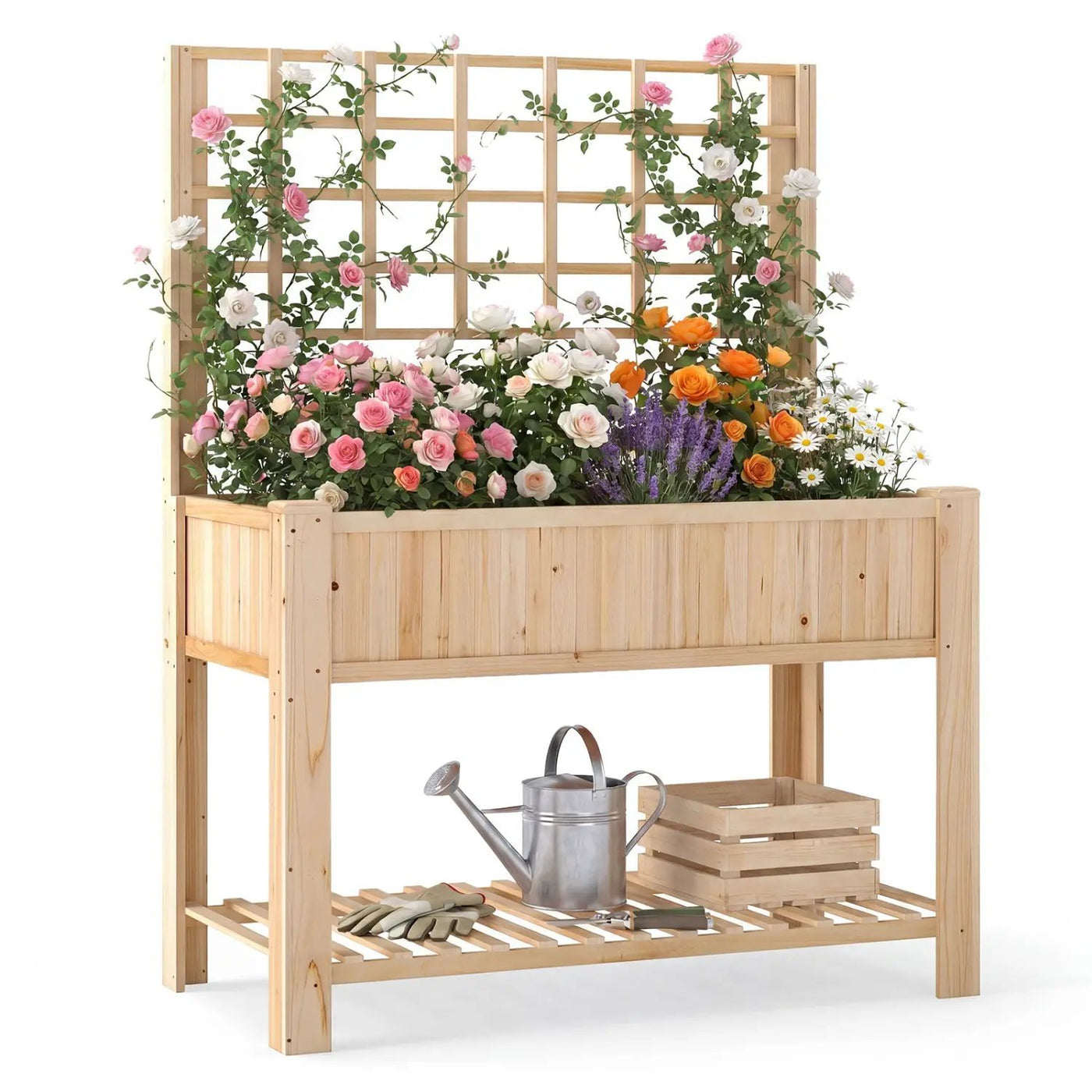 Raised Garden Bed with Trellis Wooden Elevated Planter Box with Legs by DirectDeals