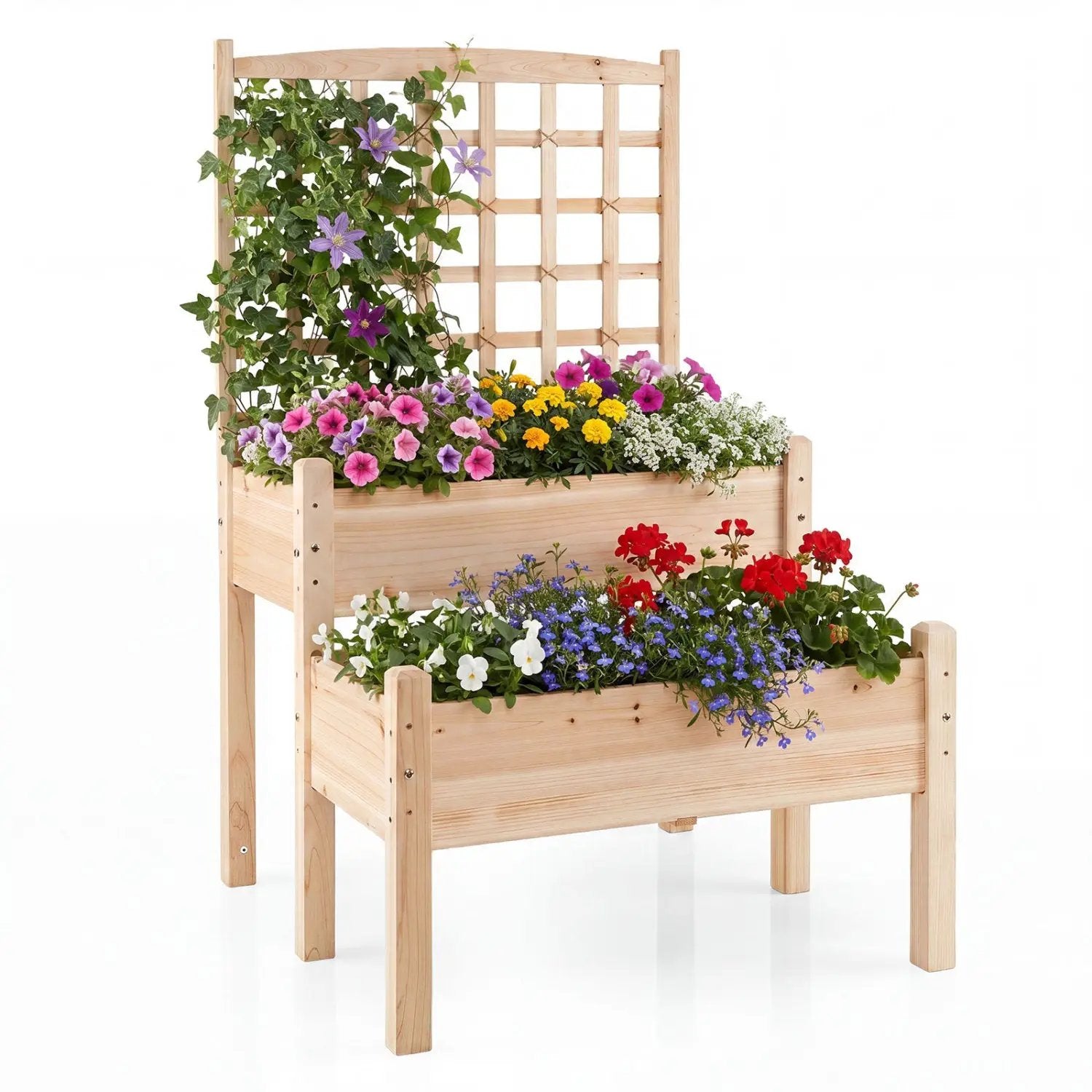 2-Tier Raised Garden Bed with Trellis for Climbing Plants by DirectDeals