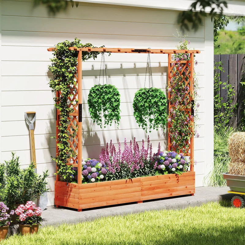 Raised Garden Bed with Arch Trellis and Hanging Roof-Orange by DirectDeals