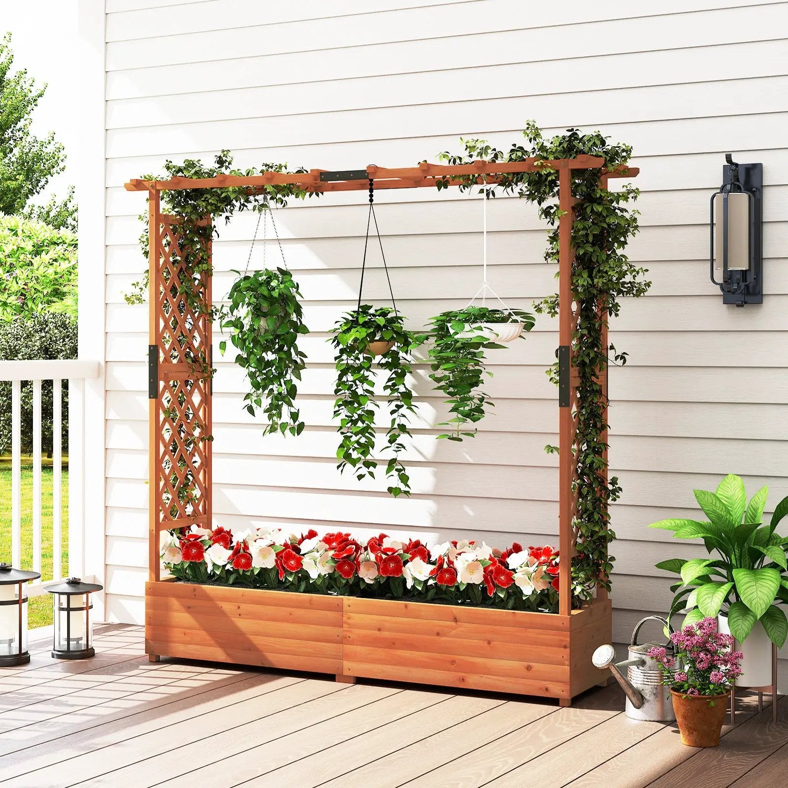 Raised Garden Bed with Arch Trellis and Hanging Roof-Orange by DirectDeals