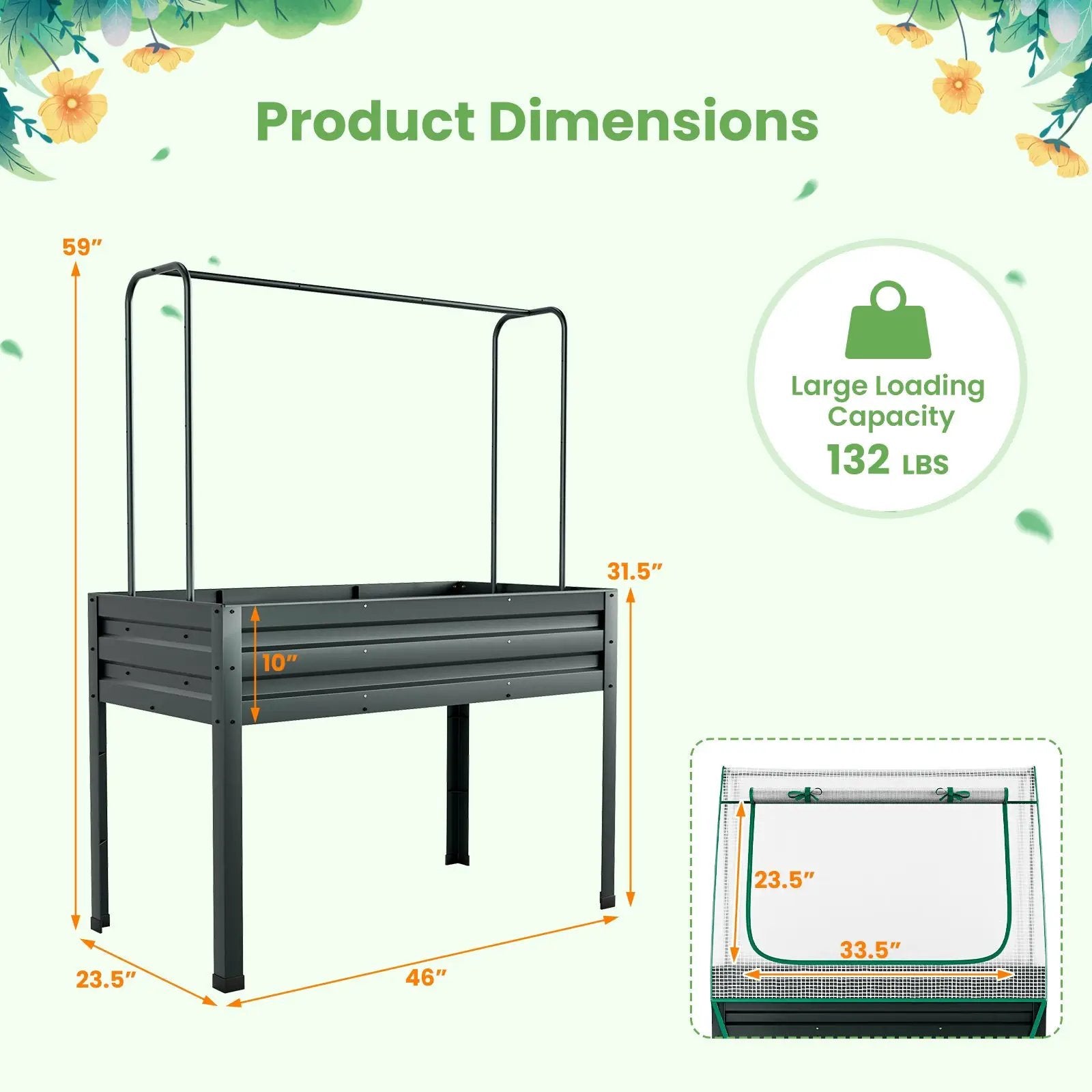 3-in-1 Raised Garden Bed with Greenhouse Cover and Trellis-Grey by DirectDeals
