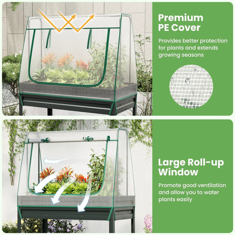 3-in-1 Raised Garden Bed with Greenhouse Cover and Trellis-Grey by DirectDeals