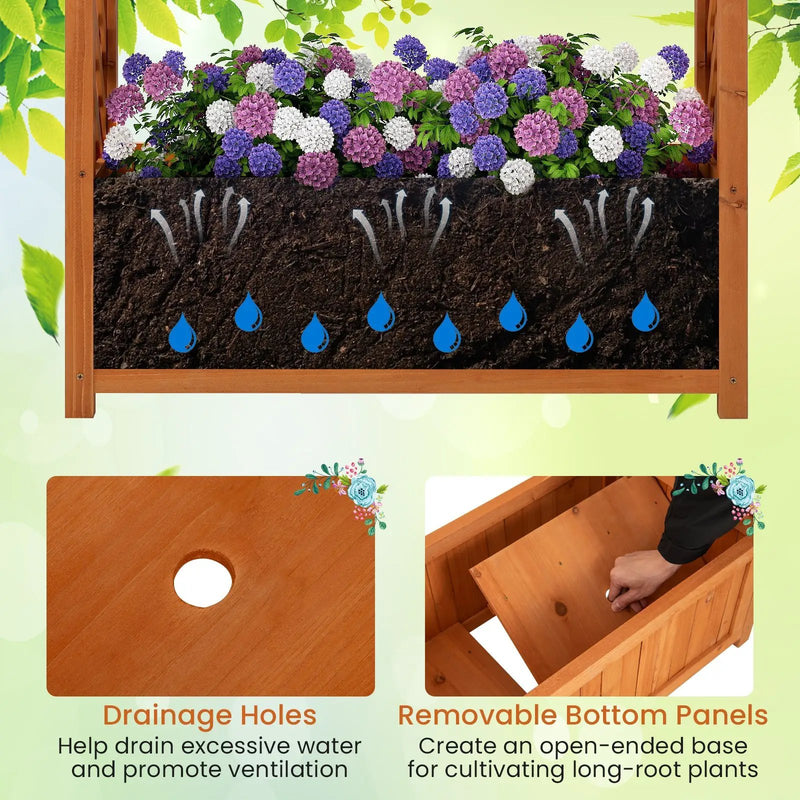 Raised Garden Bed with Lattice Trellis Ached Roof Wooden Elevated Planter Box-Brown by DirectDeals