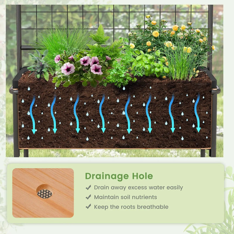 Raised Garden Bed with Trellis 2-tier Storage Shelves-Natural by DirectDeals