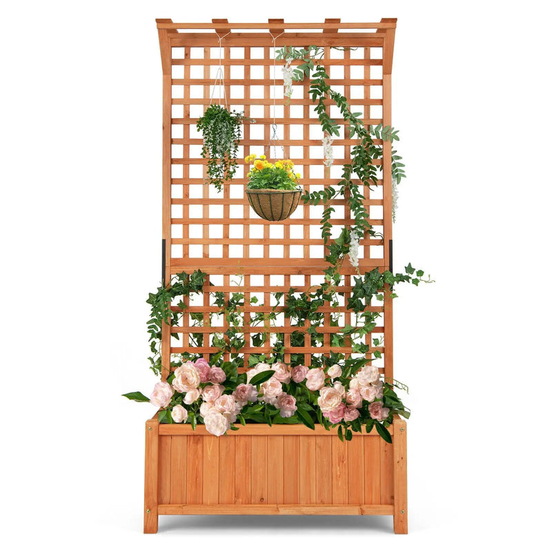 Raised Garden Bed with Trellis and Hanging Roof-Natural by DirectDeals