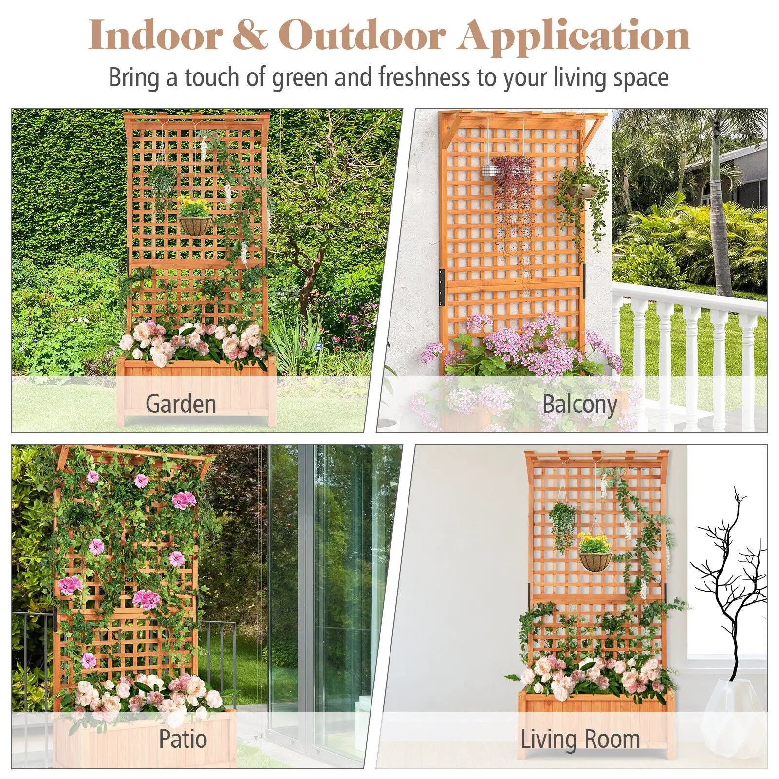 Raised Garden Bed with Trellis and Hanging Roof-Natural by DirectDeals