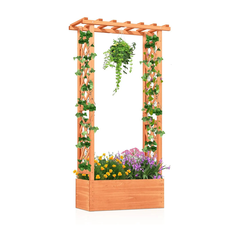 Raised Garden Bed with Side Trellis and Hanging Roof and Drainage Hole-Orange by DirectDeals