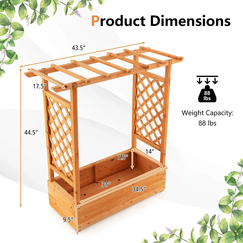 Raised Garden Bed with Trellis or Climbing Plant and Pot Hanging-Natural by DirectDeals