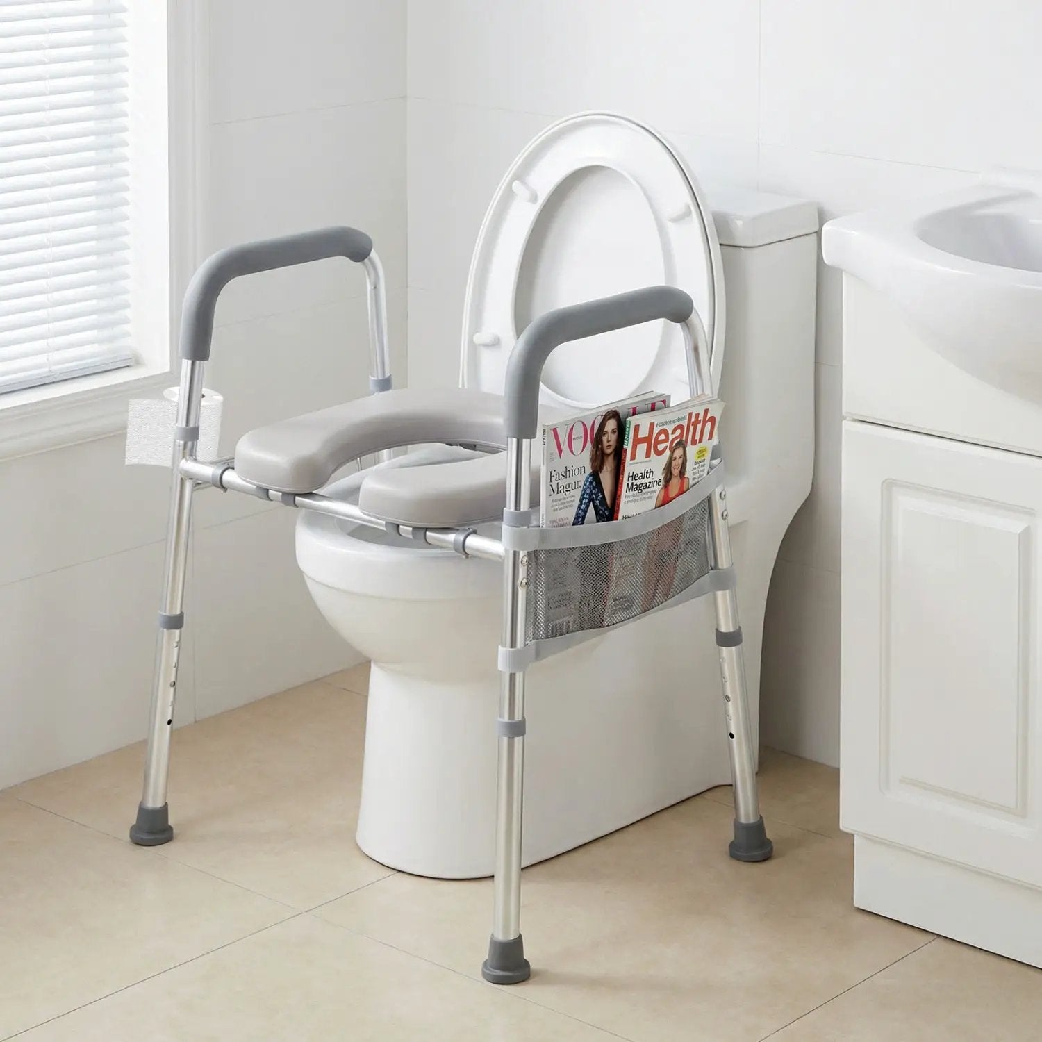 Raised Toilet Seat with Handles and Padded Arms for Seniors by DirectDeals