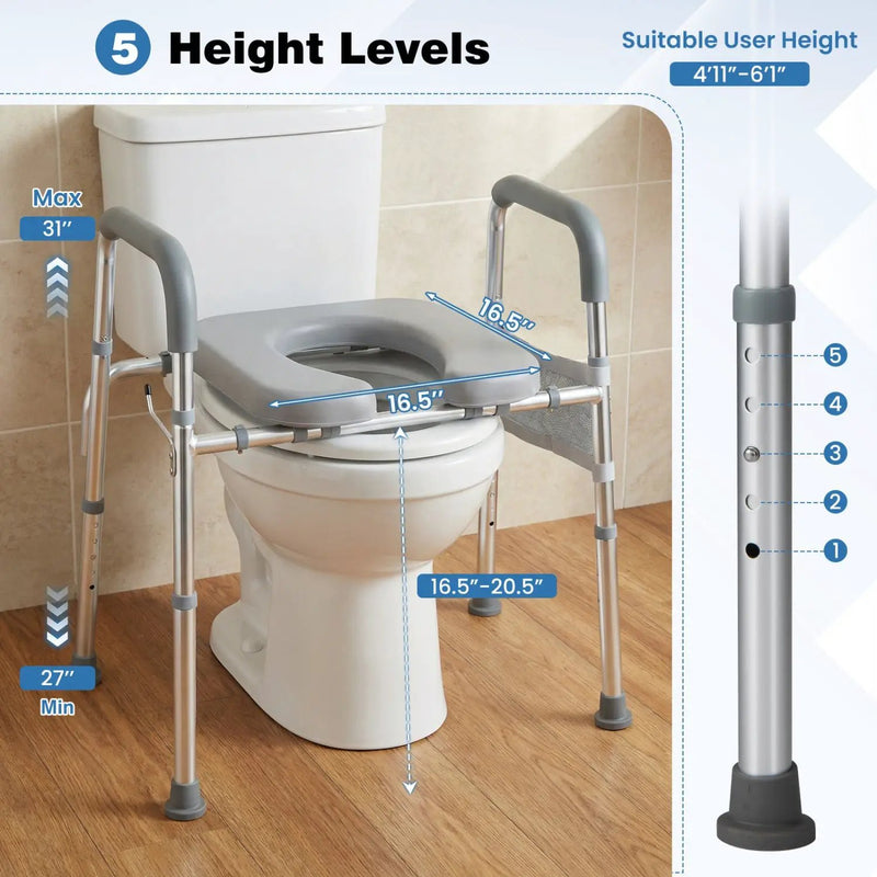 Raised Toilet Seat with Handles and Padded Arms for Seniors by DirectDeals