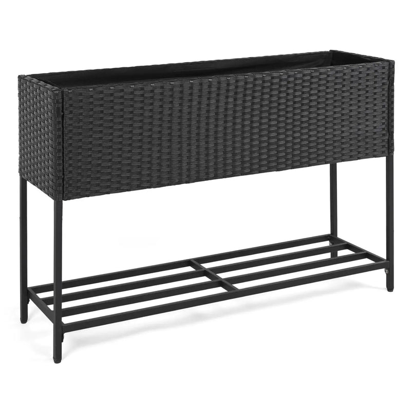 Wicker Raised Garden Bed with Storage Shelf and Drainage Gaps for Flowers by DirectDeals