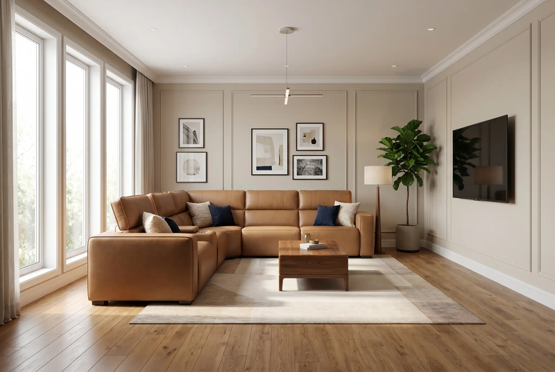 Rally Pro Caramel 6-Piece Power Reclining Sectional with Console and Immersive Sound System by Ornate Furniture