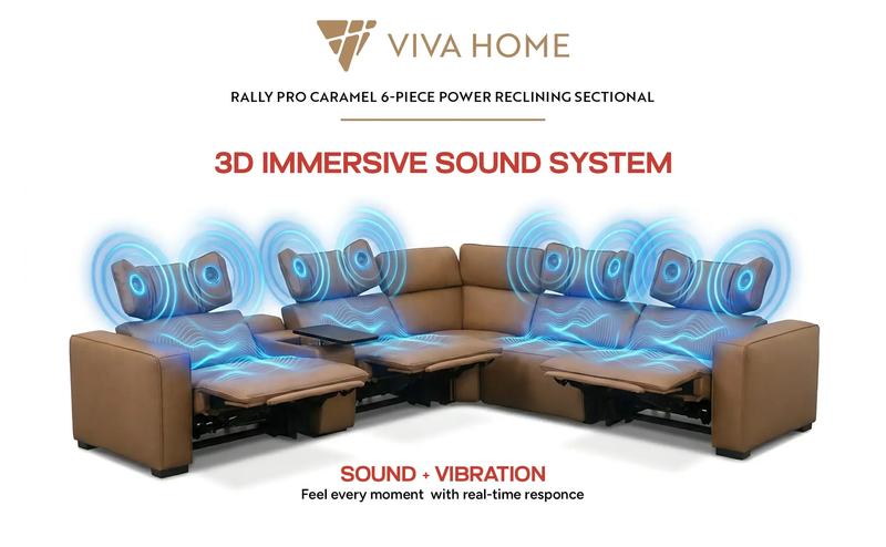 Rally Pro Caramel 6-Piece Power Reclining Sectional with Console and Immersive Sound System by Ornate Furniture