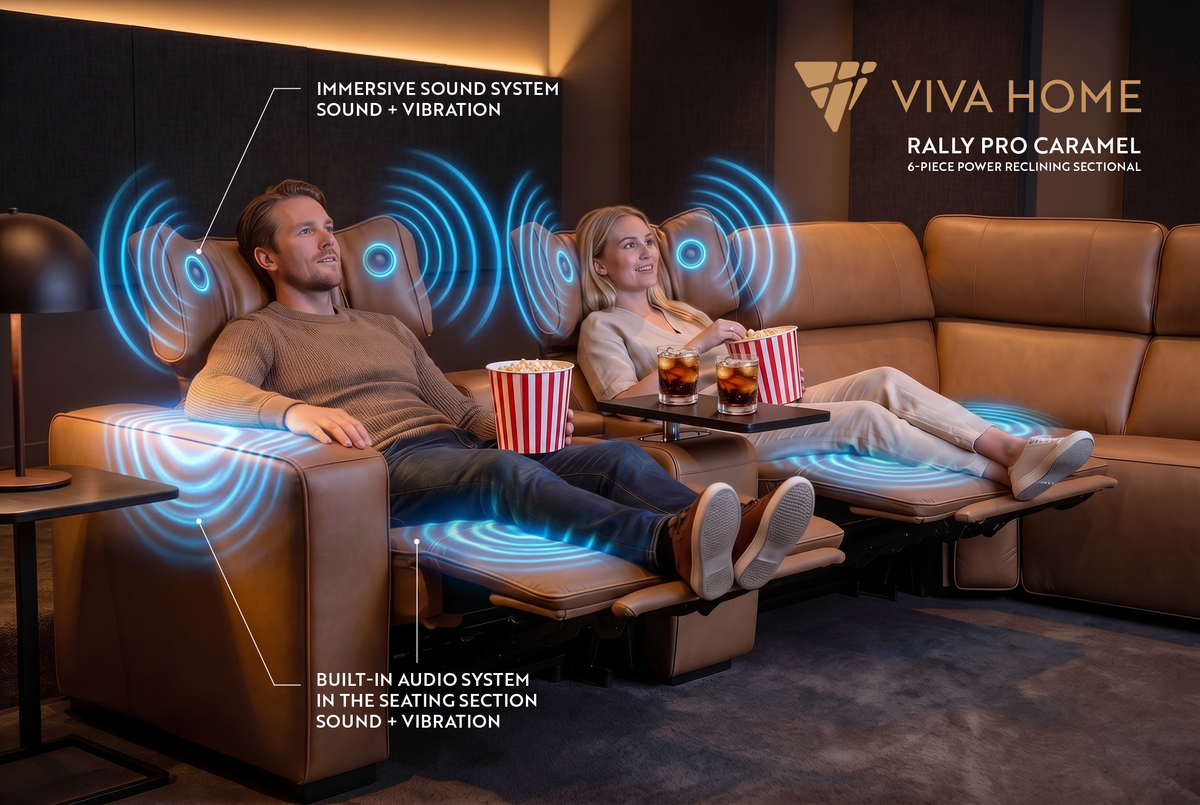 Rally Pro Caramel 6-Piece Power Reclining Sectional with Console and Immersive Sound System, photo 2 of 22
