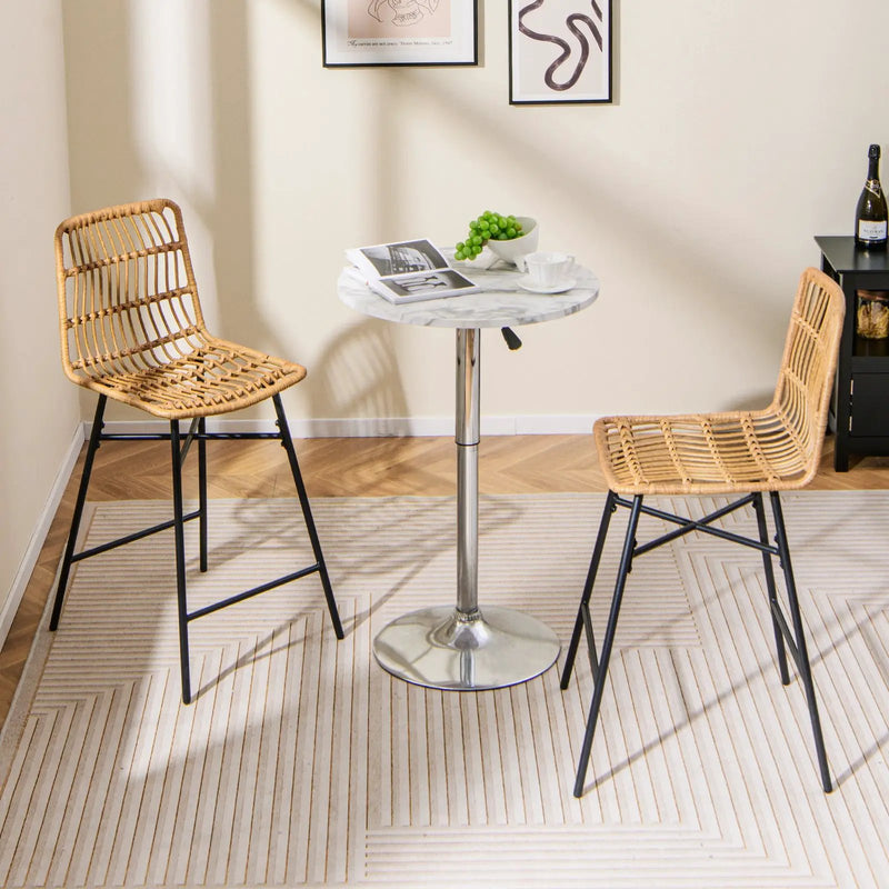 Set of 2 Rattan Bar Stools with Sturdy Metal Frame-Yellow by DirectDeals