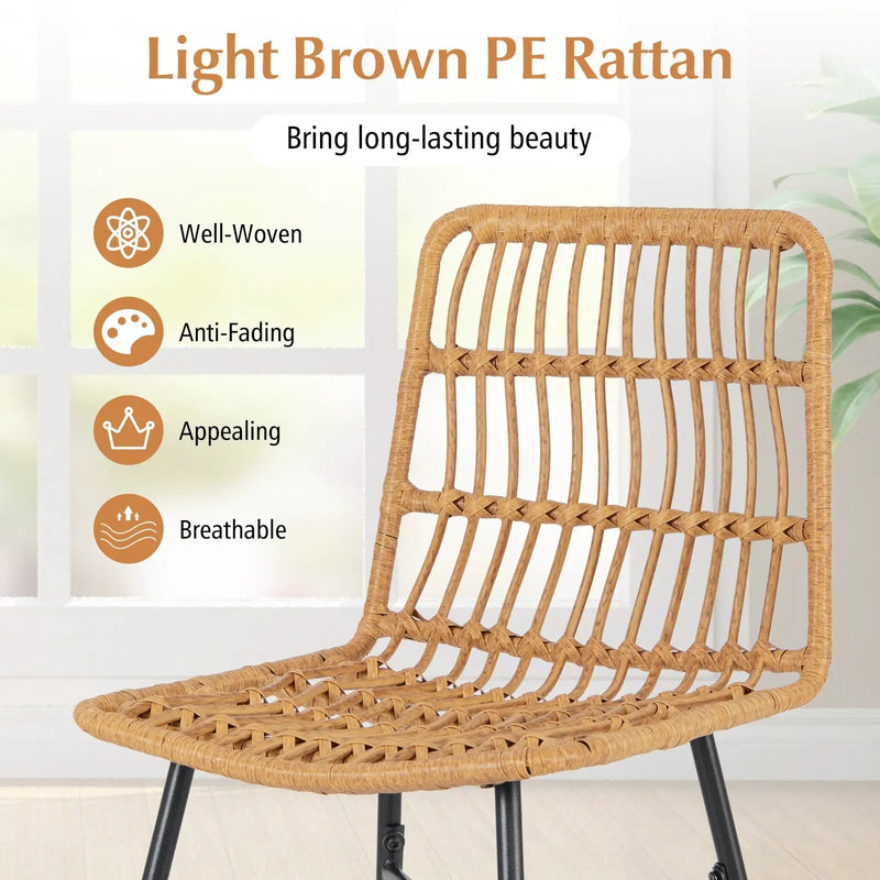 Set of 2 Rattan Bar Stools with Sturdy Metal Frame-Yellow by DirectDeals