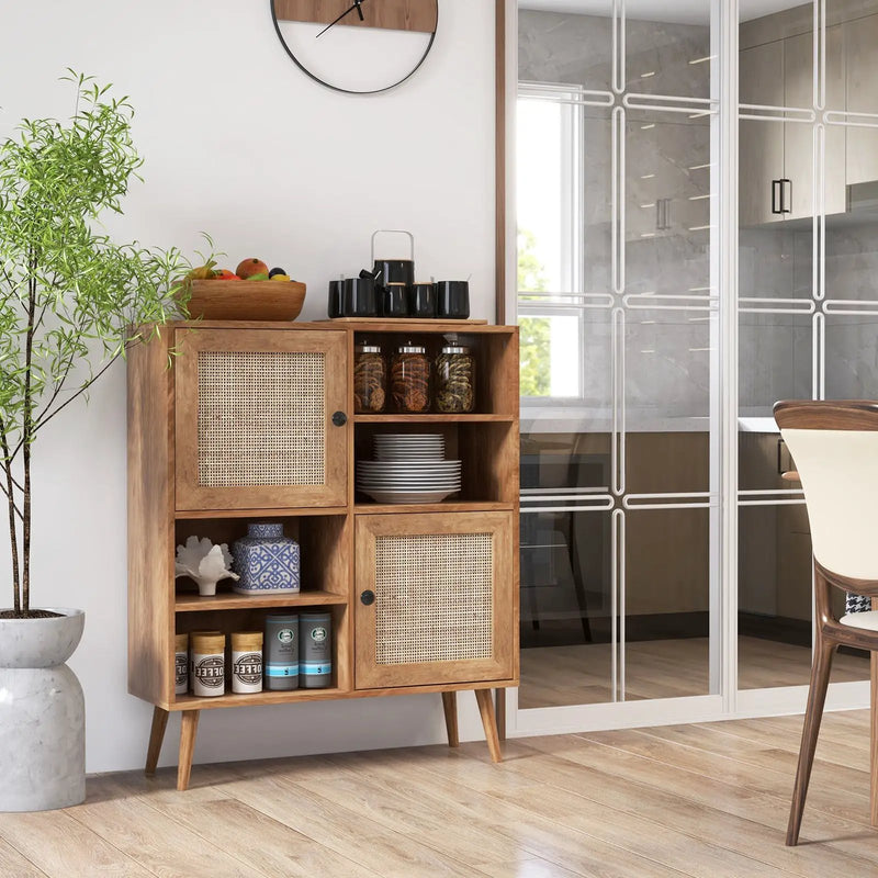 Rattan Buffet Cabinet with 2 Doors and 2 Cubbies-Natural by DirectDeals