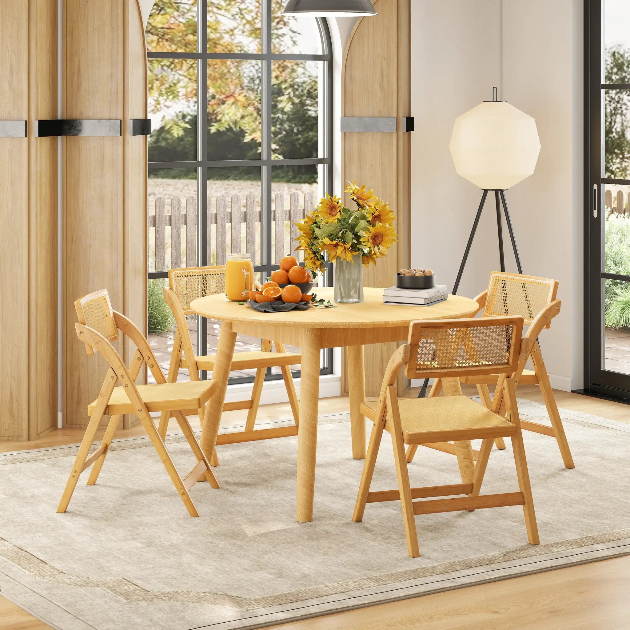 Rattan Cane Folding Dining Chairs Set of 2 with Rotatable Backrests-Natural by DirectDeals
