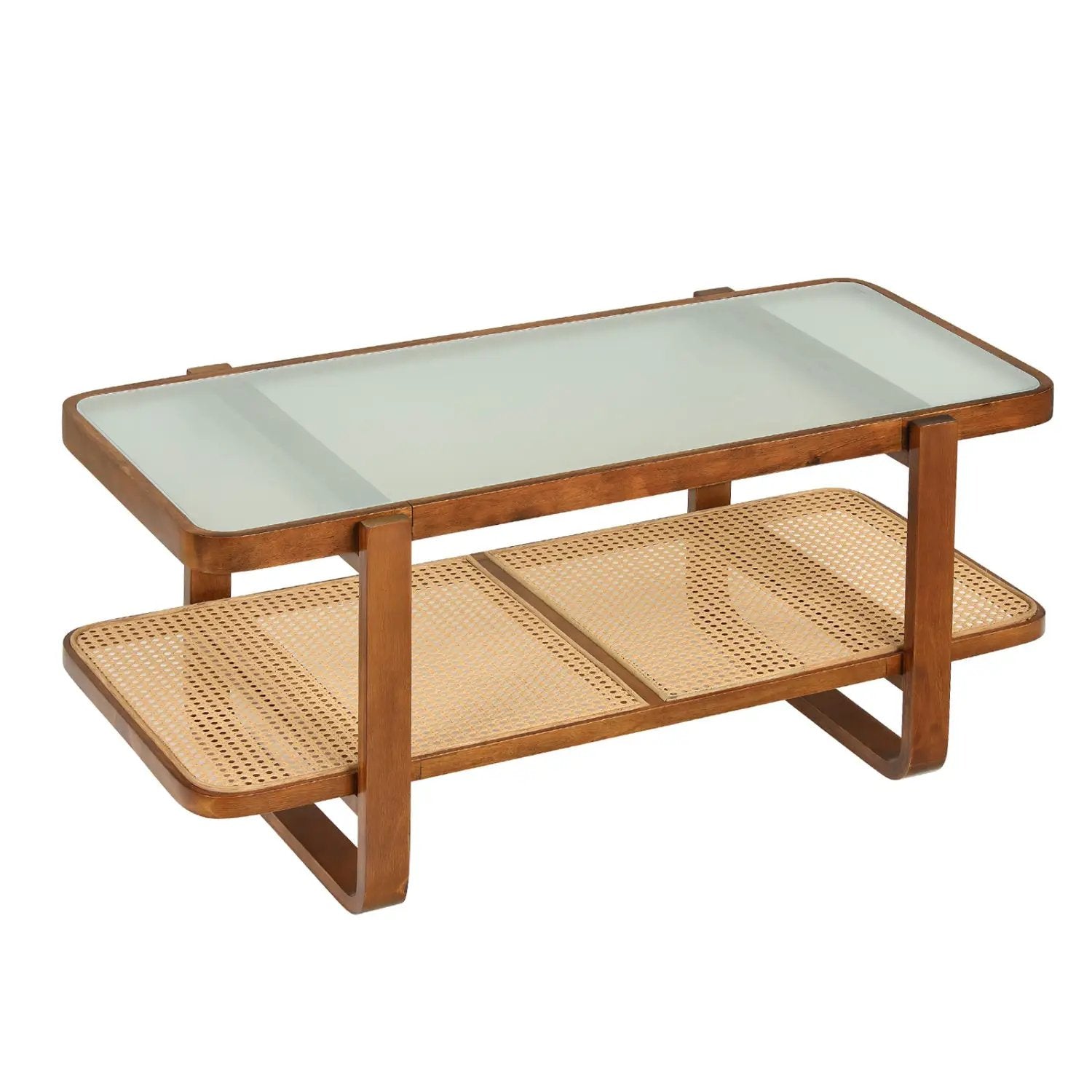 Rattan Coffee Table with Tempered Glass Top and Storage Shelf by DirectDeals