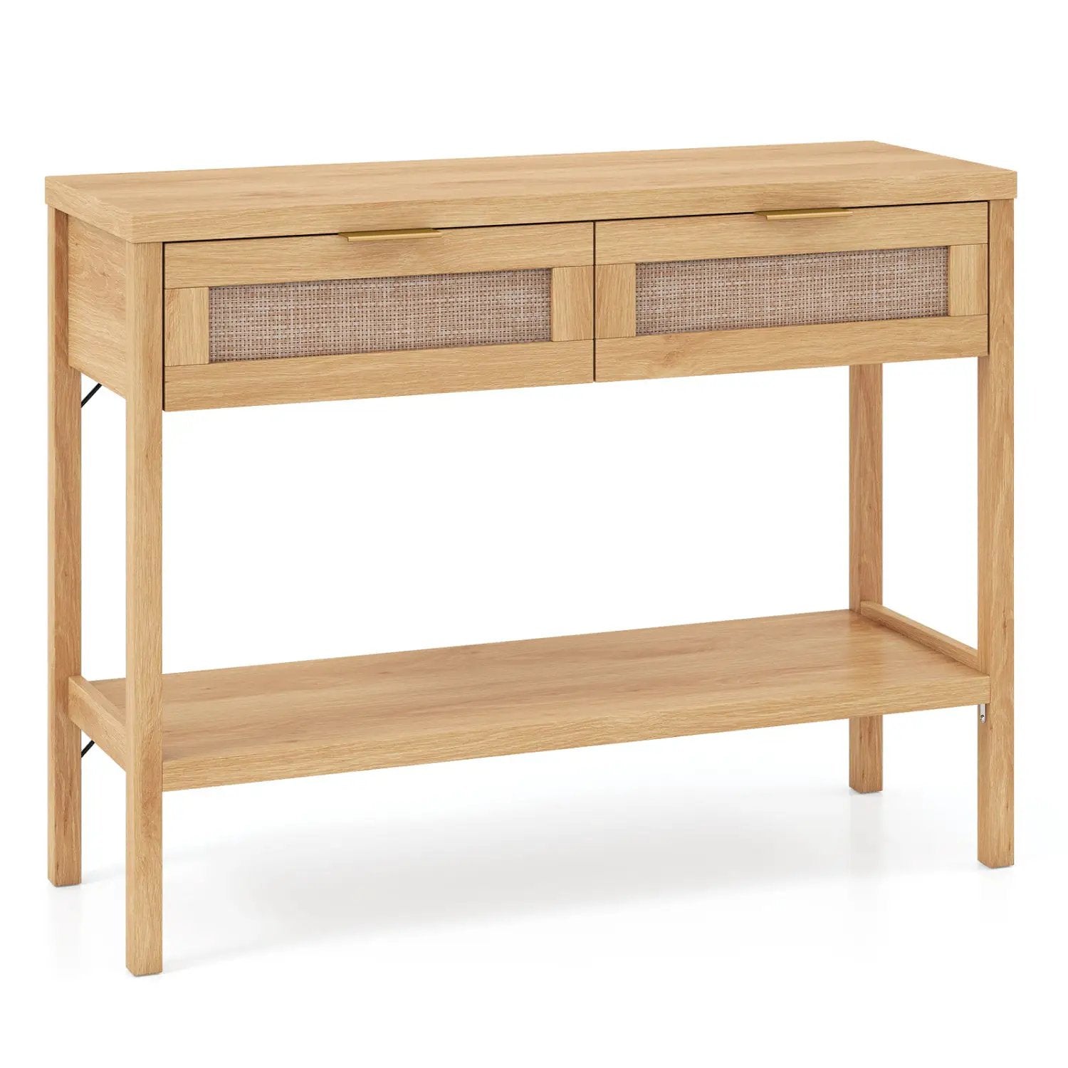Rattan Console Table with 2 Drawers and Bottom Shelf by DirectDeals