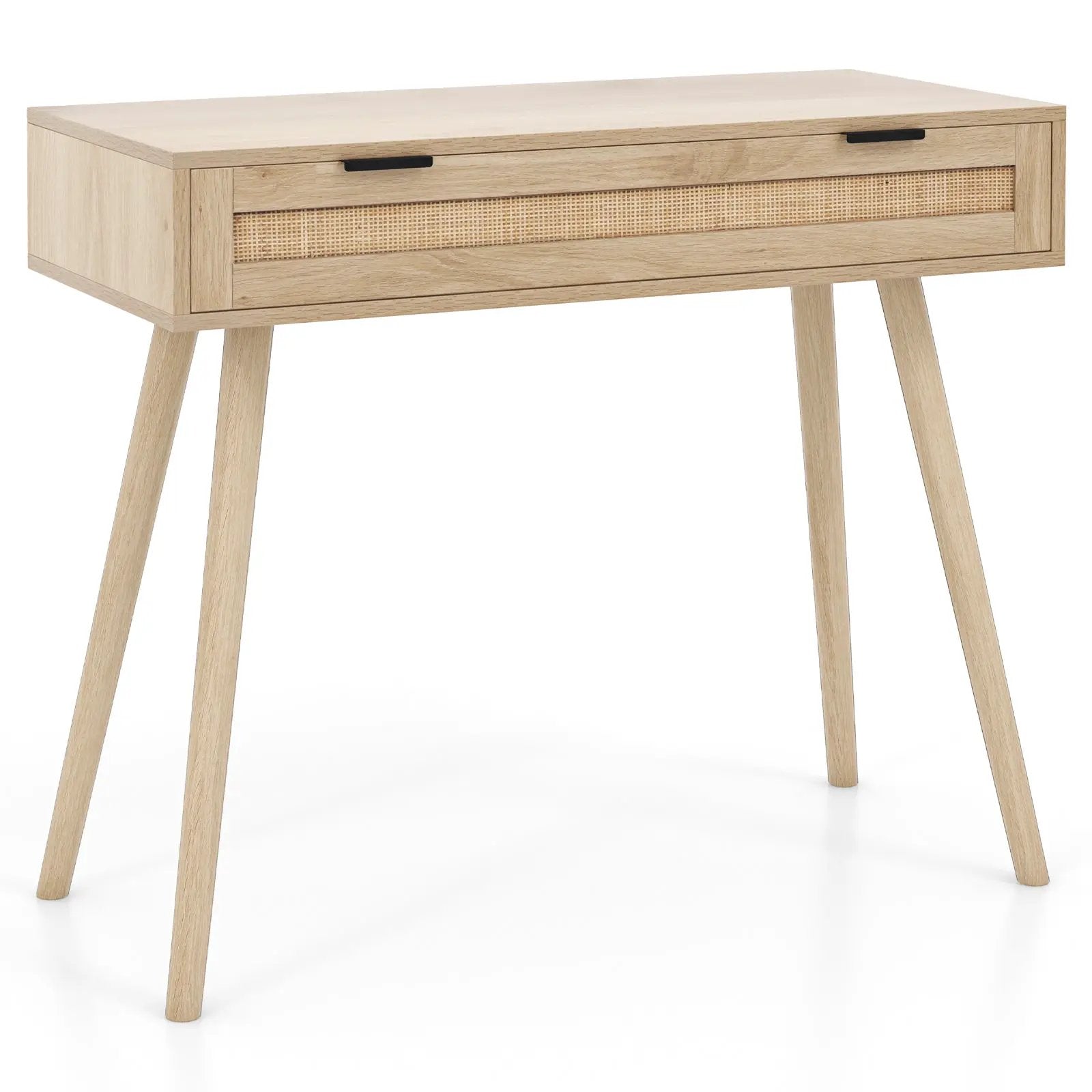 Rattan Console Table with Pull-out Drawer Boho Style Entryway Table-Natural by DirectDeals